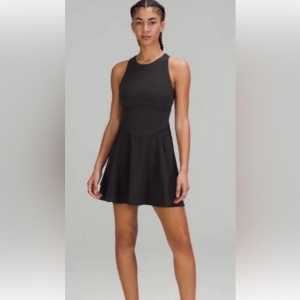 Lululemon Court Crush Tennis Skort Dress Sz 2 Black Built In Bra - Picture 2 of 9